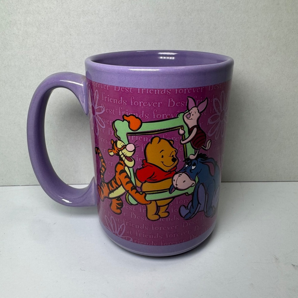 Disney Winnie the Pooh "Best Friends Forever" Purple Coffee Mug Cup Piglet EYC